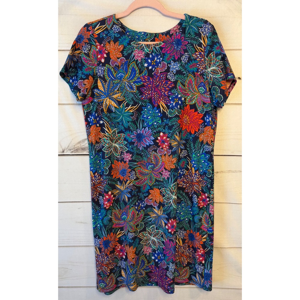 Jude Connally Womens Floral Paisley Shift Dress Blue Orange Short Sleeve Small